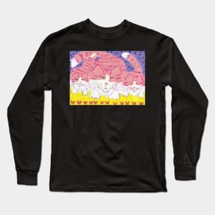 Happy  Pink cats art painting Long Sleeve T-Shirt